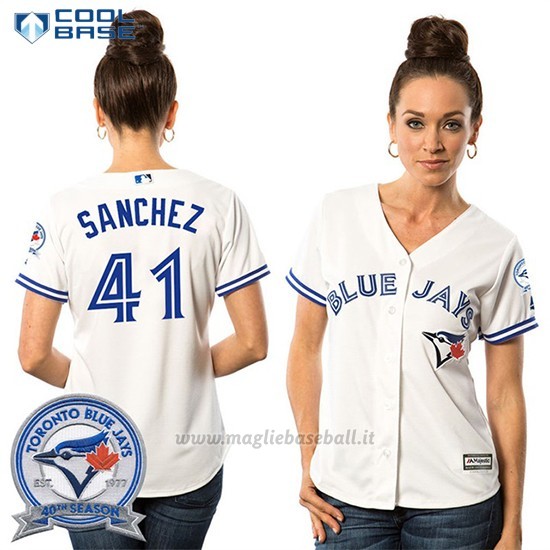 Maglia Baseball Donna Toronto Blue Jays Aaron Sanchez 41 Bianco Cool Base 40 Anniversario